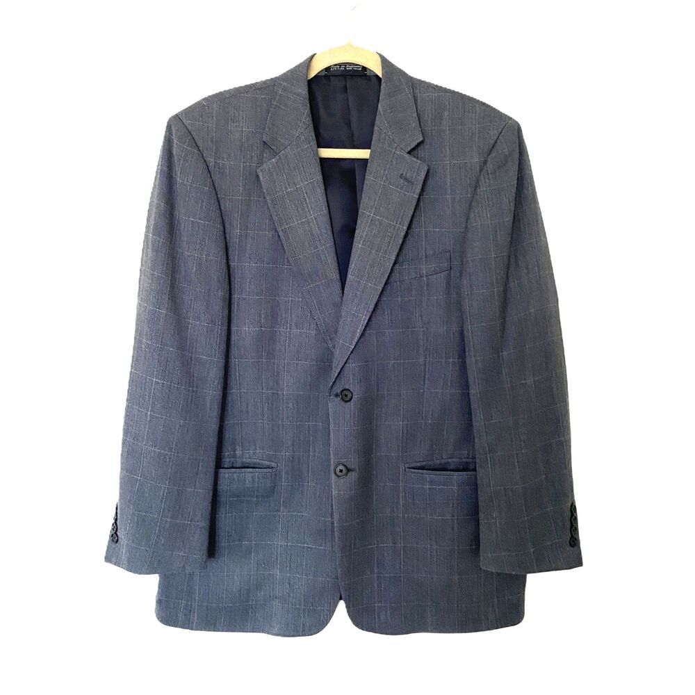 Bert Pulitzer Men's Blue Silk Wool Blend Check Windowpane Blazer Suit Size 40R